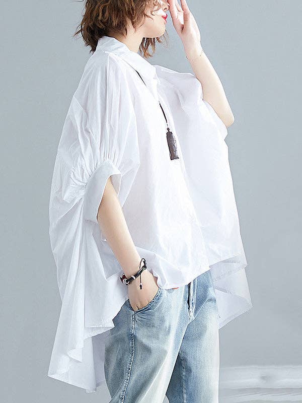 Cotton Oversize Batwing Sleeve Shirt -Classic White