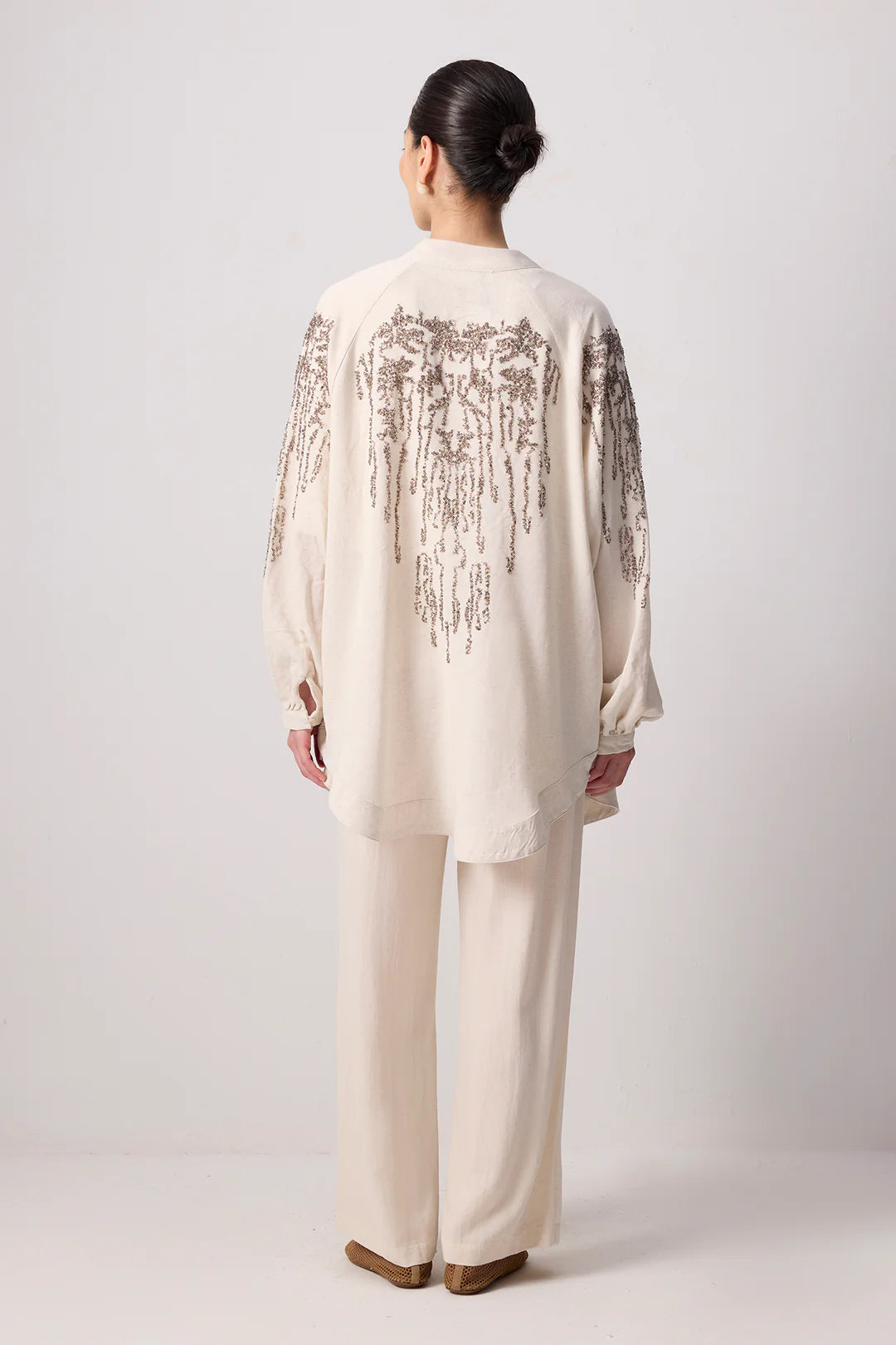 Linen Textured Kimono with sequin Details
