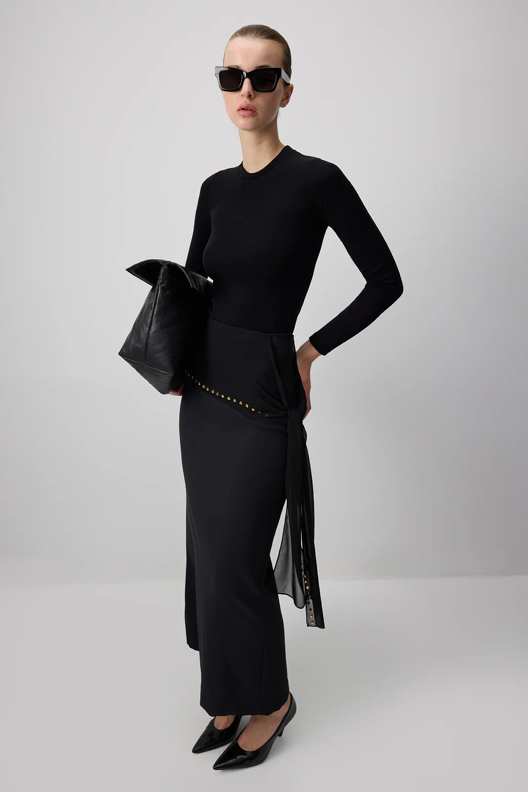 Black Crepe Skirt with Torque Detail