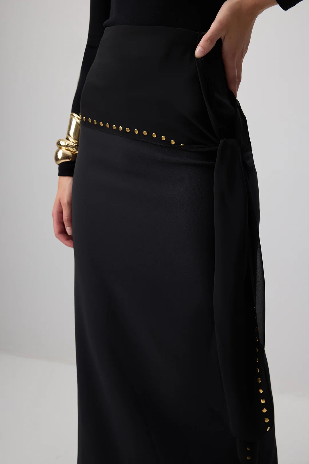 Black Crepe Skirt with Torque Detail