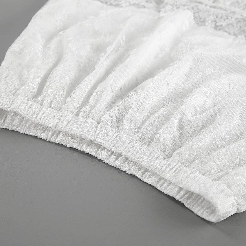 Lace Detail A-Line Midi Skirt - White