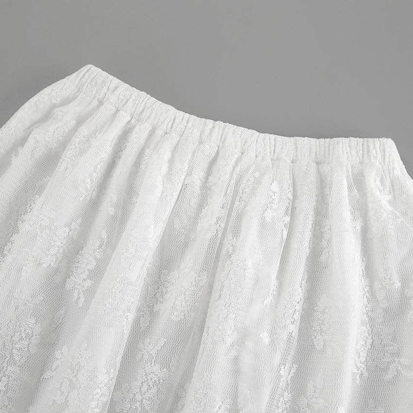Lace Detail A-Line Midi Skirt - Black