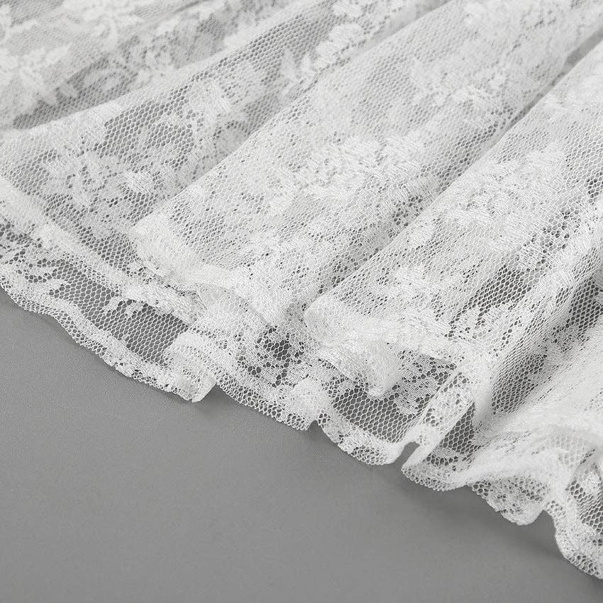 Lace Detail A-Line Midi Skirt - White