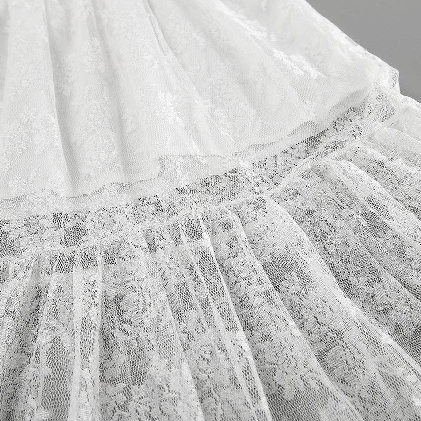 Lace Detail A-Line Midi Skirt - White