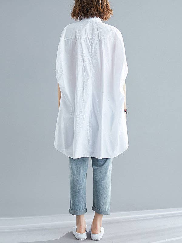 Cotton Oversize Batwing Sleeve Shirt -Classic White