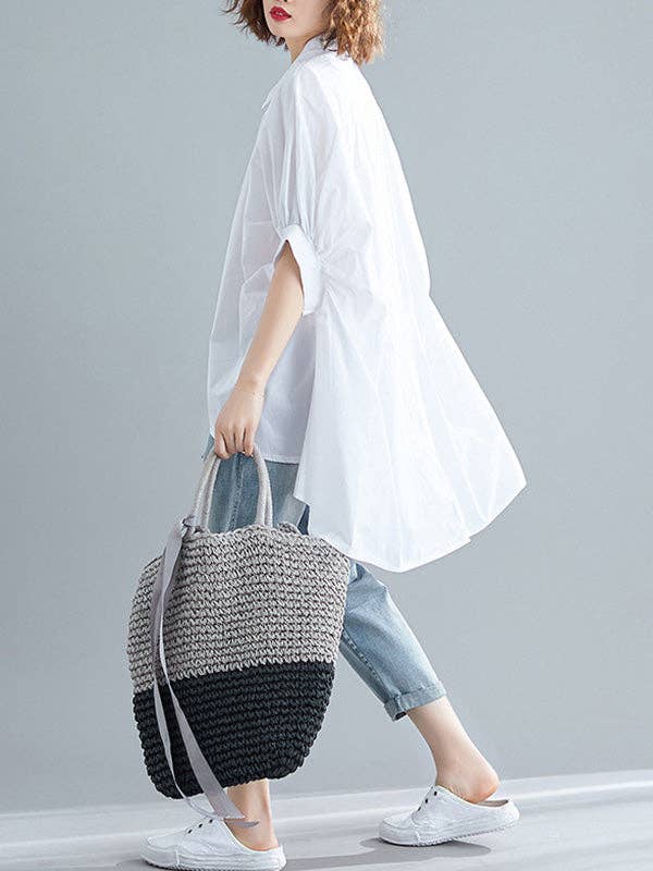Cotton Oversize Batwing Sleeve Shirt -Classic White