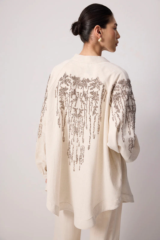 Linen Textured Kimono with sequin Details