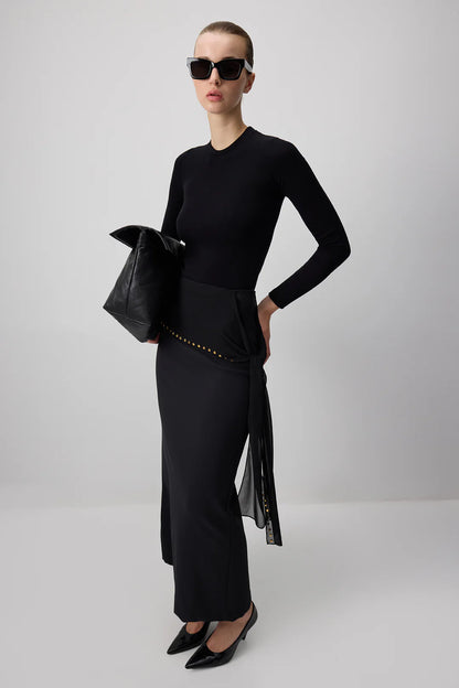 Black Crepe Skirt with Torque Detail
