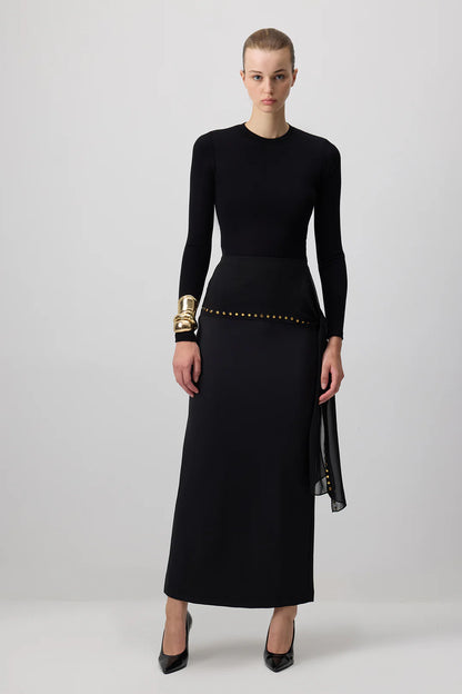 Black Crepe Skirt with Torque Detail