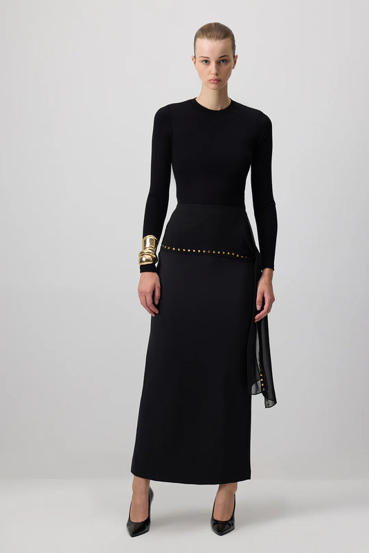 Black Crepe Skirt with Torque Detail