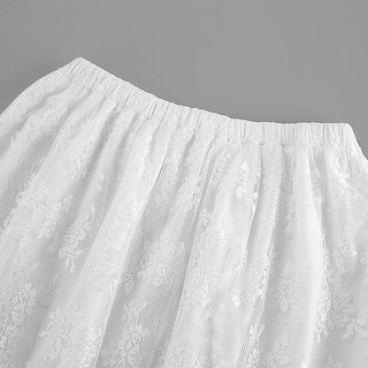 Lace Detail A-Line Midi Skirt - Black
