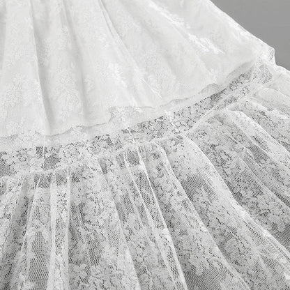 Lace Detail A-Line Midi Skirt - Black