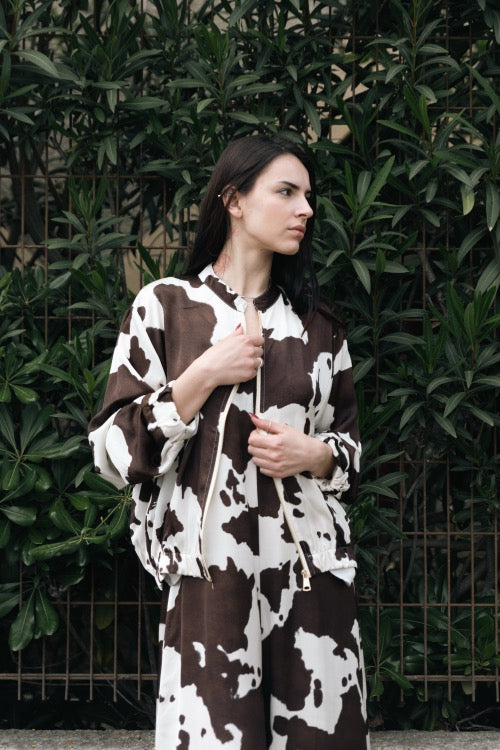 Cow-Print Bomber