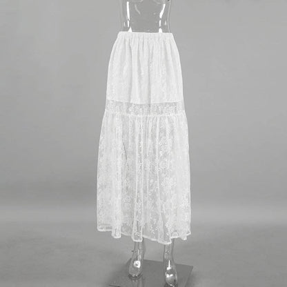 Lace Detail A-Line Midi Skirt - White